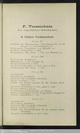F. Verzeichnis der eingeführten Schulbücher