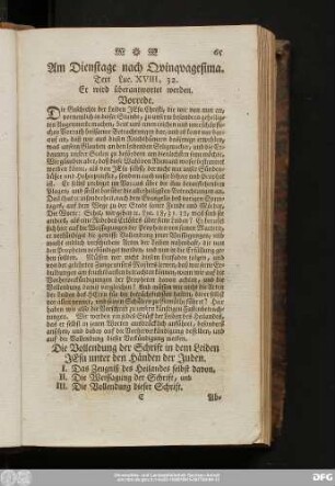 Am Dienstage nach Quinquagesima. Text Luc. XVIII, 32.