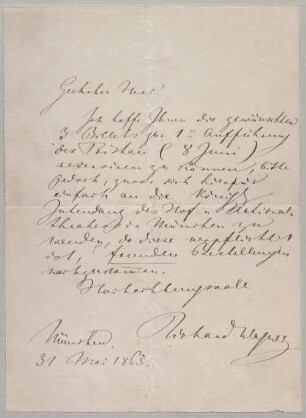 Richard Wagner (1813-1883) Autographen: Brief von Richard Wagner an einen unbekannten Herrn - BSB Autogr.Cim. Wagner, Richard.27