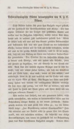 84-100 Pastoraltheologische Blätter herausgegeben von A. F. C. Vilmar