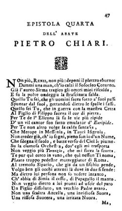 Epistola Quarta Dell' Abate Pietro Chiari.