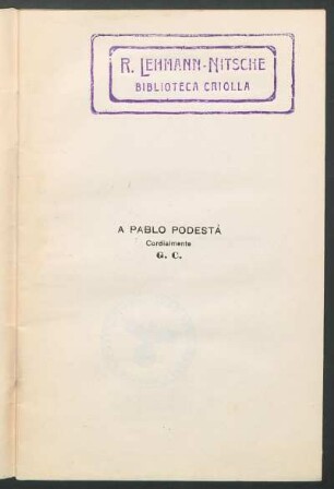 [Dedicatoria] A Pablo Podestá