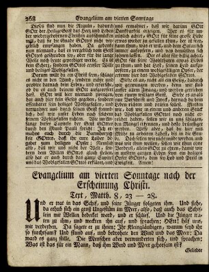 Evangelium am vierten Sonntage nach der Erscheinung Christi. Text, Matth. 8, 23-28.