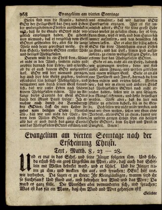 Evangelium am vierten Sonntage nach der Erscheinung Christi. Text, Matth. 8, 23-28.