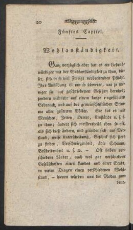 Fünftes Capitel. Wohlanständigkeit