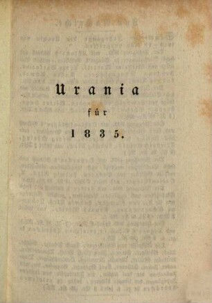Urania : Taschenbuch auf das Jahr ..., 1835
