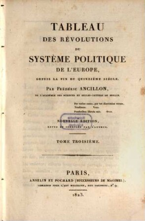 Tableau des révolutions du système politique de l'Europe, depuis la fin du quinzième siècle. 3