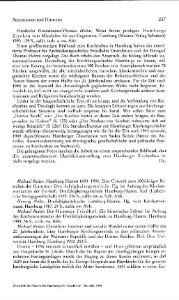 Reiter, Michael :: Hamburger-Hamm 1693 - 1993, eine Chronik zum 300jährigen Bestehen der Hammer Dreifaltigkeitsgemeinde, hrsg. im Auftrag des Kirchenvorstandes der Ev.-luth. Dreifaltigkeitsgemeinde Hamburg-Hamm : Kiel, Lutherische Verlagsgesellschaft, 1993