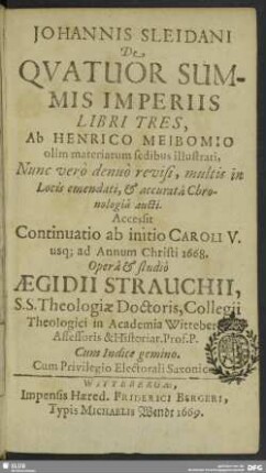 Ioannis Sleidani De quatuor summis imperiis libri tres