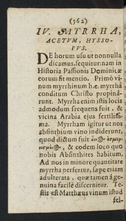IV. Myrrha, Acetvm, Hyssopvs.