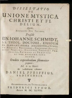 Diss. de unione mystica Christi et fidelium