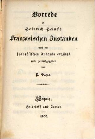 Vorrede zu Heinrich Heine's Französischen Zuständen