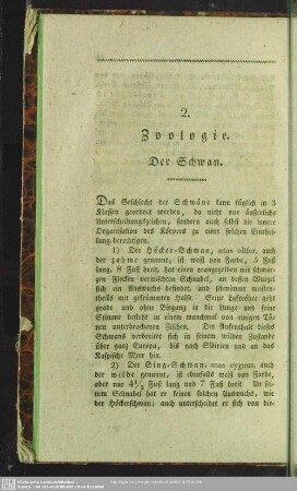 2. Zoologie. Der Schwan