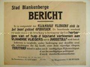Maueranschlag aus dem besetzten Belgien zur Suche nach feindlichen Fliegern im Gebiet