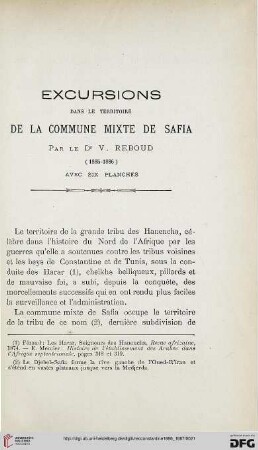 Sér. 3: Excursions dans le territoire de la commune mixte de Safia