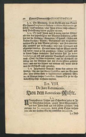 Tit. VIII. De Iure Retentionis.