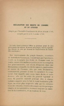 I. Déclaration des droits de l'homme et du citoyen