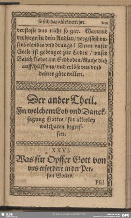 Der ander Theil. In welchem Lob und Dancksagung Gottes, für allerley wolthaten begriffen
