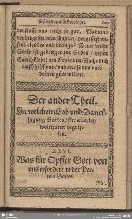 Der ander Theil. In welchem Lob und Dancksagung Gottes, für allerley wolthaten begriffen