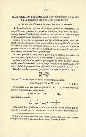 TRANSFORMATION DES PROPRIÉTÉS BARYCENTRIQUES AU MOYEN DE LA MÉTHODE DES POLAIRES RÉCIPROQUES.