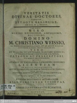 Veritatis Divinae Doctores, Tamquam Stylus Ekklsias Ex Gal. II, 9. Sistit ...