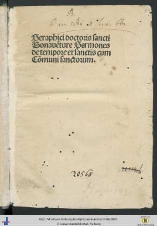 Seraphici doctoris sancti Bonaue[n]ture Sermones de tempore et de sanctis cum Com[m]uni sanctorum