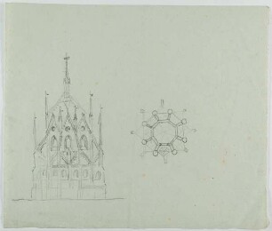 Kirche. Ansicht und Grundriss