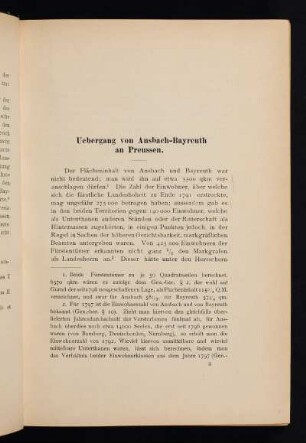 Uebergang von Ansbach-Bayreuth an Preussen.