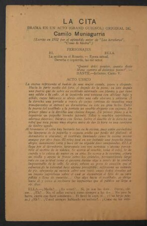 La Cita : Drama en un acto (grand guignol) original