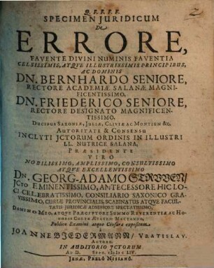 Specimen Iuridicum De Errore