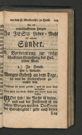 II. Vorbereitung zur rechtschaffenen Genießung des Heil. Liebes-Mahl.