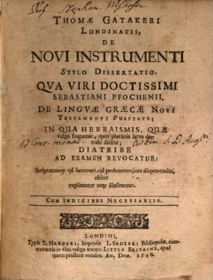 De Novi Instrumenti stylo dissertatio