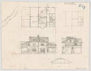 Thiersch, August ; München - Nymphenburg, Romanstr.; Wohnbebauung - Grundriss, Ansichten