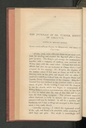 The Journals of Dr. Turner, Bishop of Calcutta.