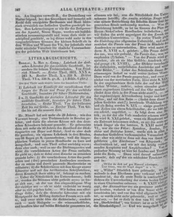 Nösselt, F.: Lehrbuch der deutschen Literatur für das weibliche Geschlecht. Besonders für höhere Töchterschulen. T.1-3. Breslau: Max & Comp. 1833 Auch u. d. Titeln: 1. Lehrbuch zur Kenntniss der verschiedenen Gattungen der Poesie und Prosa für das weibliche Geschlecht, besonders für höhere Töchterschulen 2. Geschichte der deutschen Literatur für das weibliche Geschlecht, besonders für höhere Töchterschulen