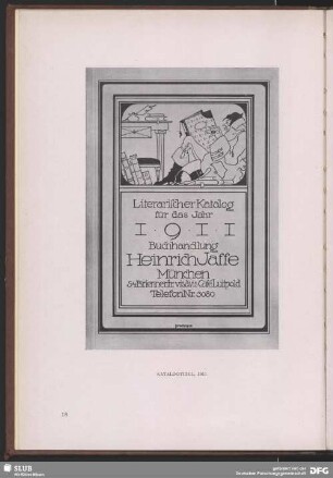 Katalogtitel "Literarischer Katalog für das Jahr 1911". Buchhandlung Heinrich Jaffe München