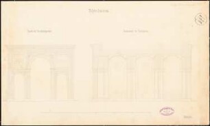 Polytechnikum, Berlin Schinkelwettbewerb 1860: Aufriss des Portals zur Durchfahrt, Längsschnitt der Durchfahrt, Maßstabsleiste