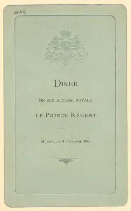 Menükarte : Diner de Son Altesse Royale le Prince Regent