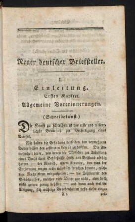 Erstes Kapitel. Allgemeine Vorerinnerungen.