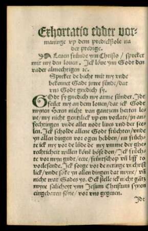 Exhortatio edder vormaninge up dem predickstole na der predige.