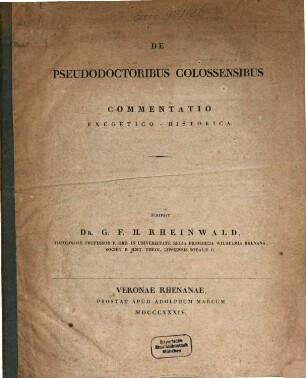 De pseudodoctoribus Colossiensibus : commentatio exegetico-historica