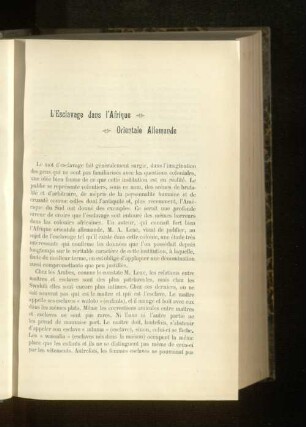 L'Esclavage dans l'Afrique. Orientale Allemande.