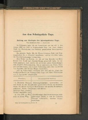 Beitrag zur Geologie des Schutzgebietes Togo.