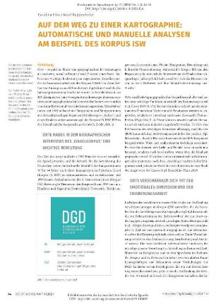 Auf dem Weg zu einer Kartographie: automatische und manuelle Analysen am Beispiel des Korpus ISW
