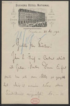 Brief an Adolph Fürstner : 23.05.1892