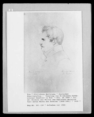 Deutsches Künstleralbum: Sammlung von Bildnissen Germanischer Künstler in Rom — fol. 28: Bildnis des Malers und Radierers Heinrich Karl Anton Mücke aus Breslau (1806-1891)