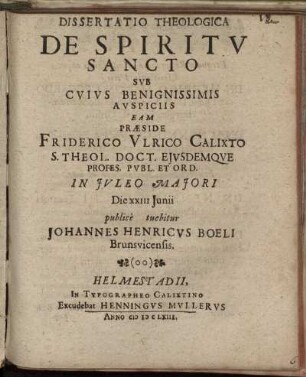 Dissertatio Theologica De Spiritu Sancto