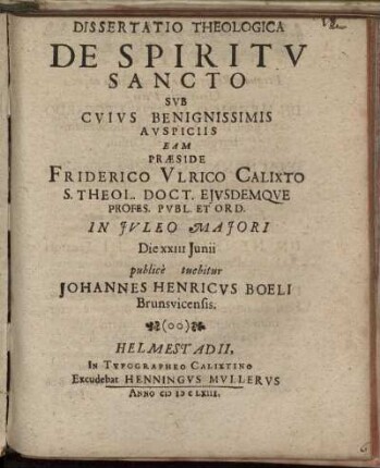 Dissertatio Theologica De Spiritu Sancto
