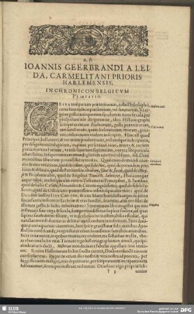 Joannis Geerbrandi A Leida, Carmelitani Prioris Harlemensis; In Chronicon Belgicum Praefatio