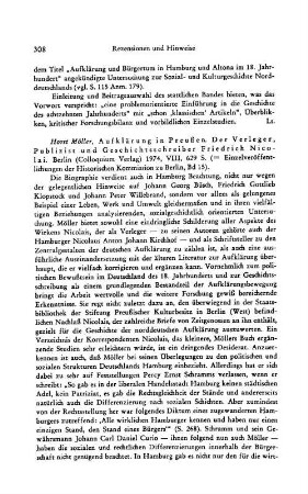 Möller, Horst :: Aufklärung in Preußen, der Verleger, Publizist und Geschichtsschreiber Friedrich Nicolai, (Einzelveröffentlichungen der Historischen Kommission zu Berlin, 15) : Berlin, Colloquium-Verlag, 1974